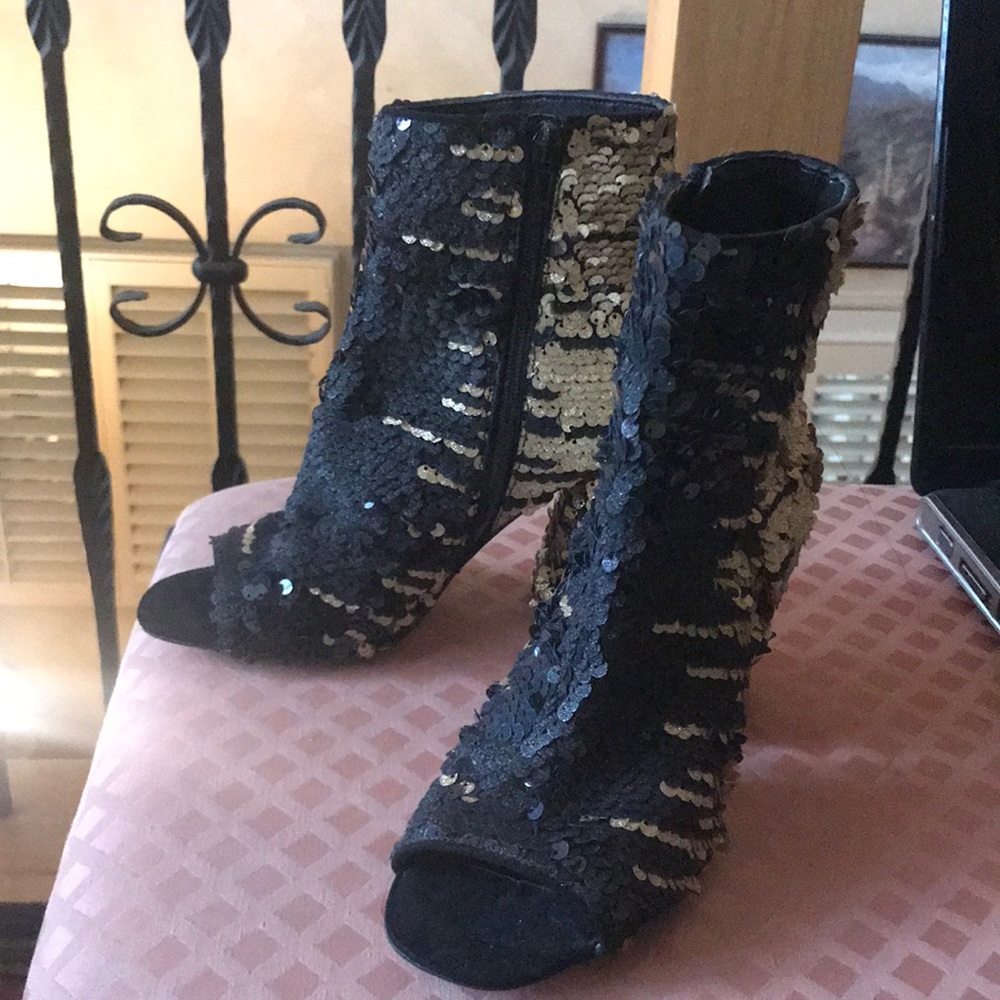 Black and gold sequined boots
